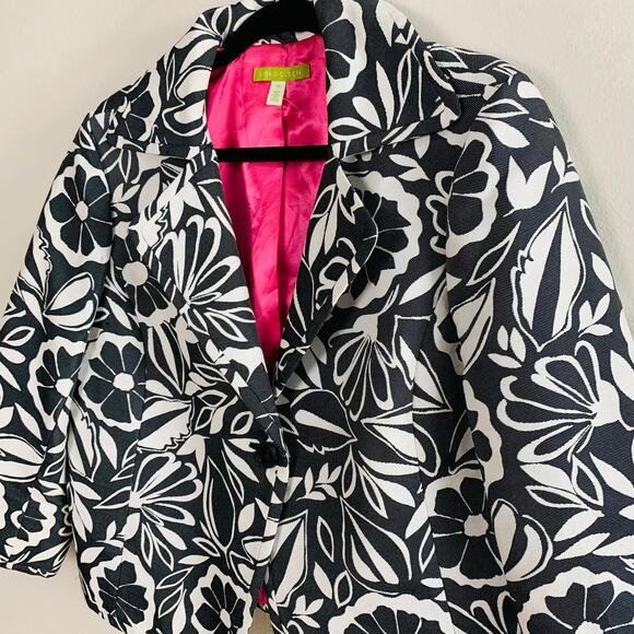 Sigrid Olsen Size 16 Black White Silk Cotton Floral Blazer Jacket Career Office - Picture 5 of 10